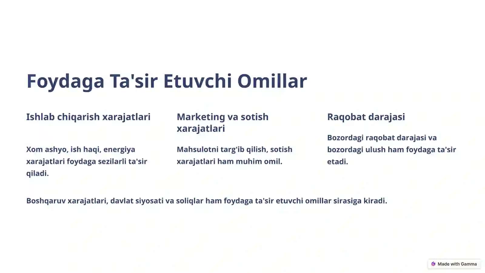 Raqobatbardosh Firmalarning Foyda va Daromadlari 2