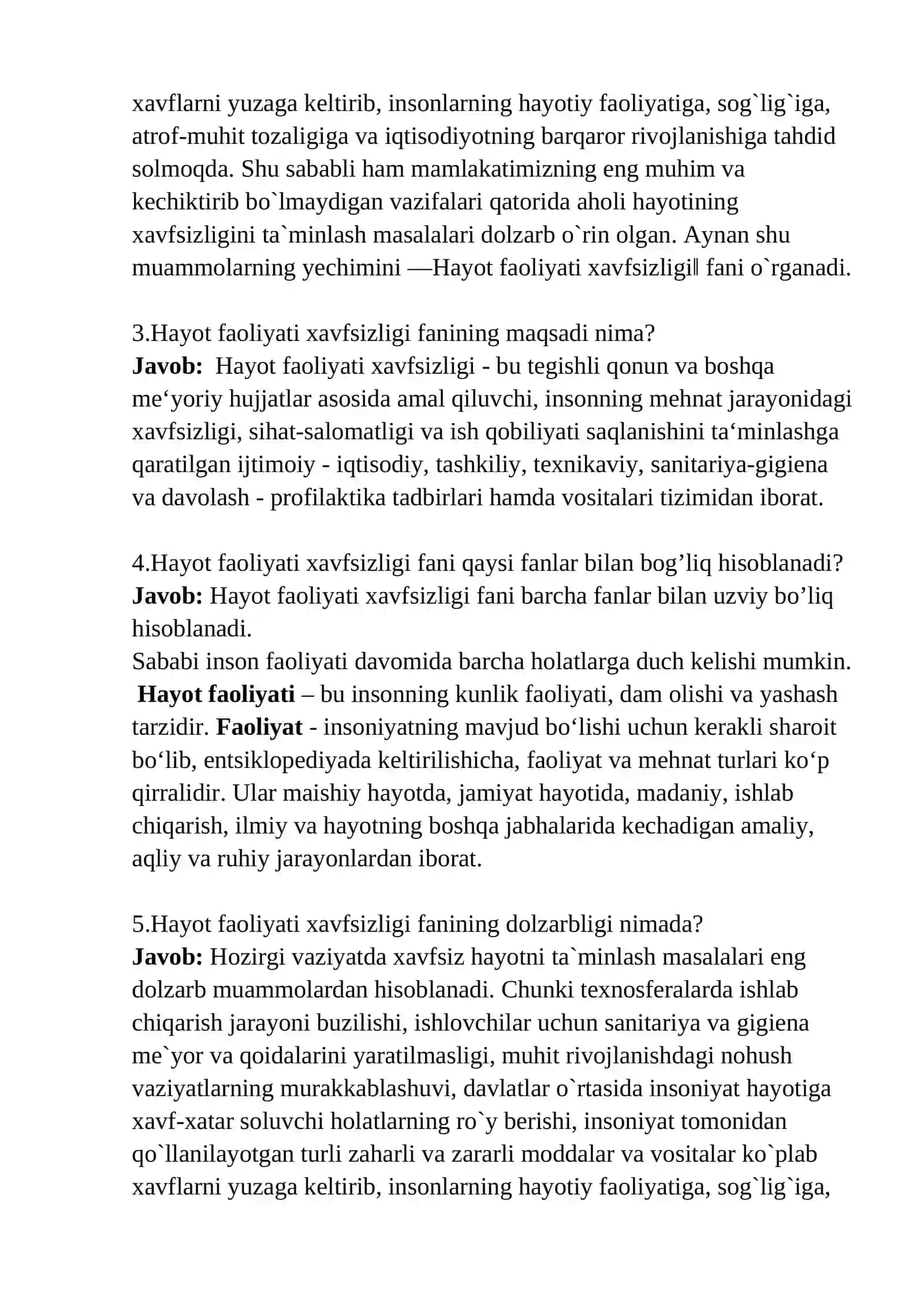 Hayot faoliyati xavfsizligi fani 2