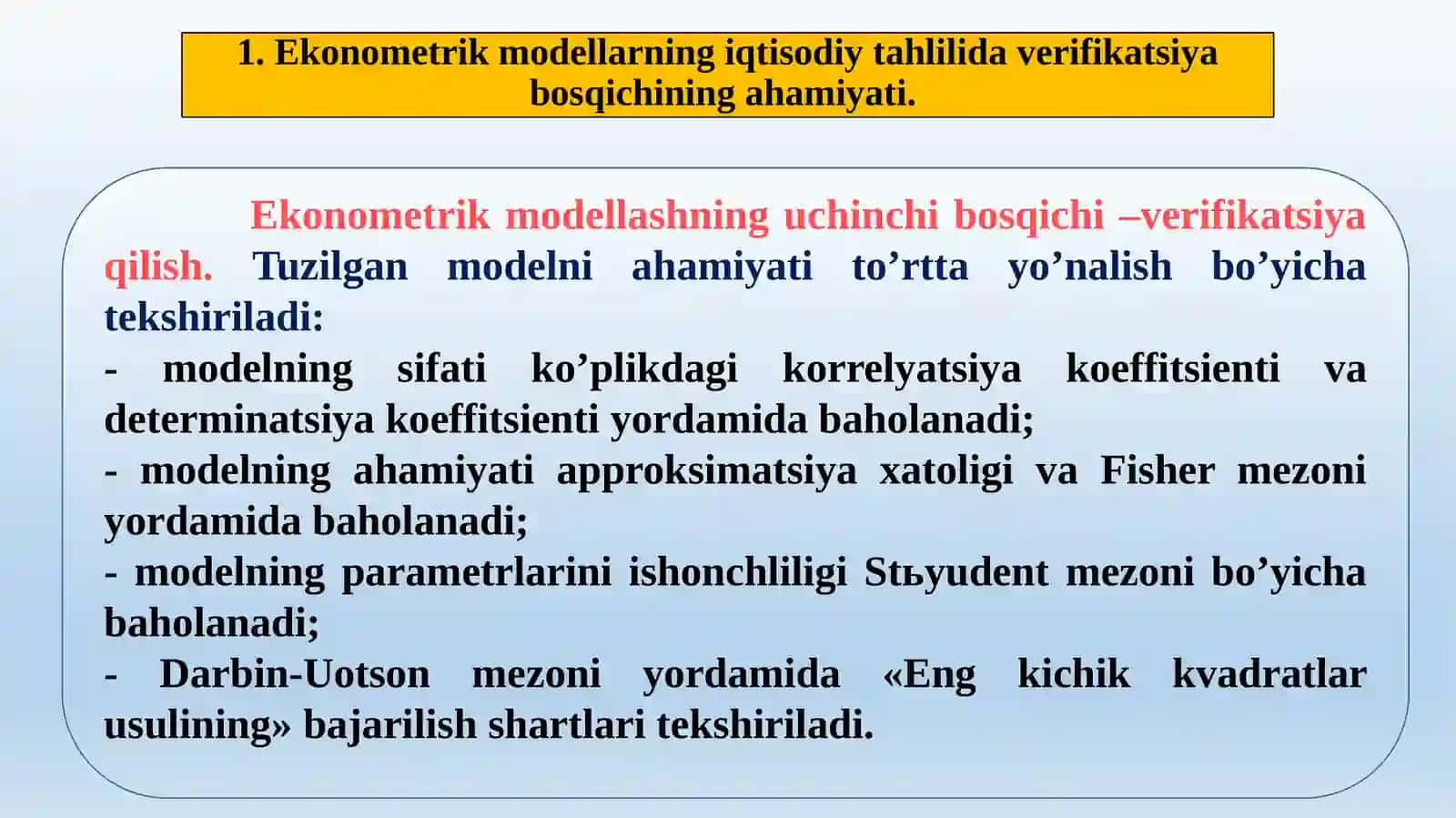 Ekonometrik modellarni baholash 2