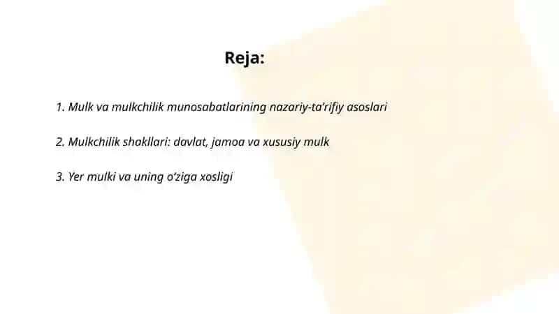 Mulk va mulkchilik munosabatlari 2