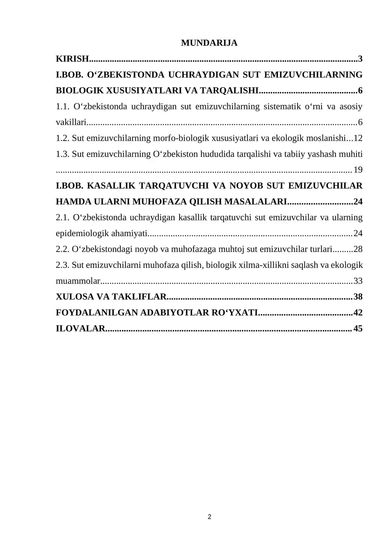 O’zbekistonda uchraydigan sutemizuvchilar, ovlanadigan vakillari, kasallik tarqatuvchi va noyob turlari 2