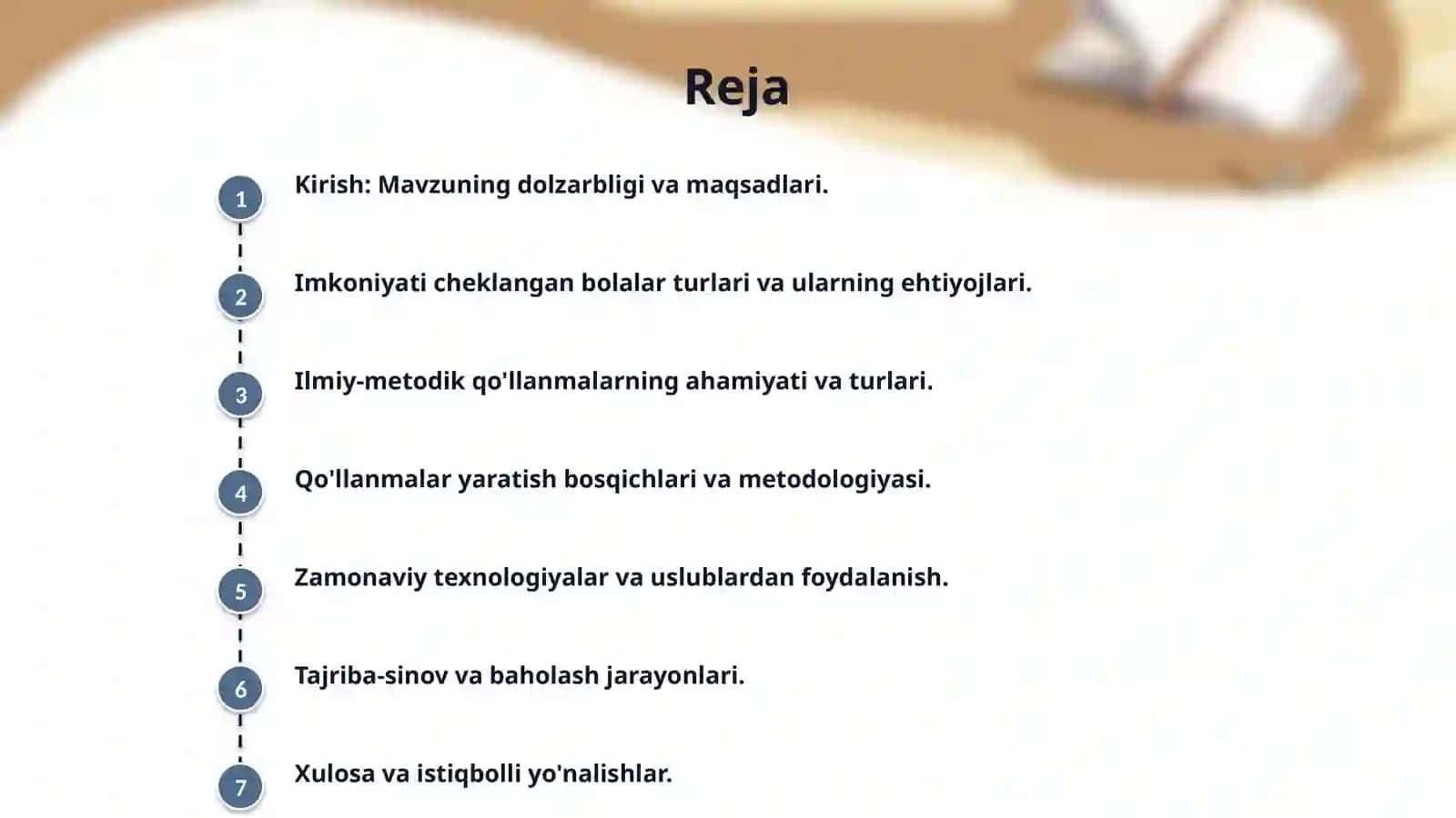 Ilmiy va metodik qollanmalarini yaratilishi. ( imkoniyati cheklangan bolalar uchun ) 2