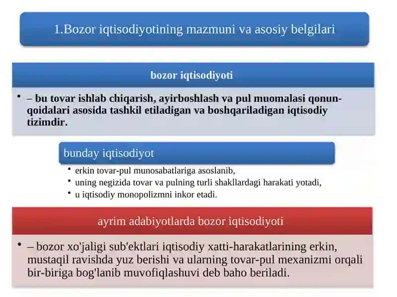 Bozor iqtisodiyotining mazmuni va uning asosiy belgilari 2