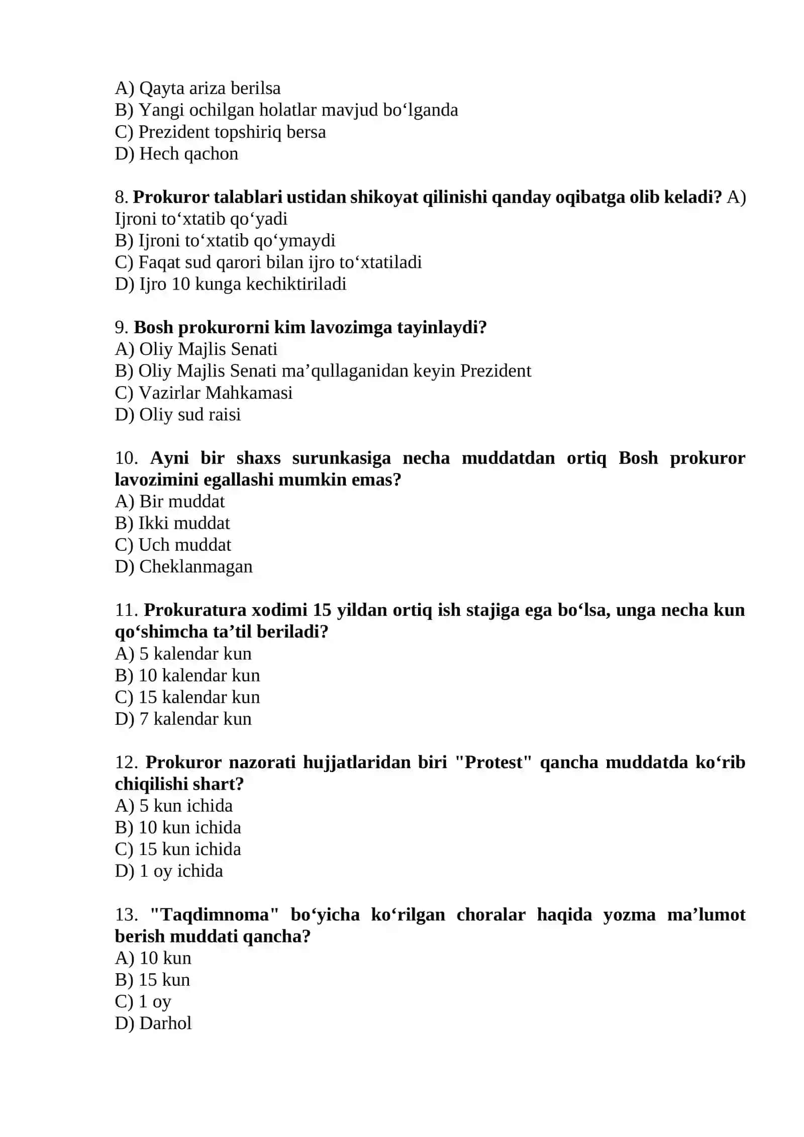 Prokuratura to‘g‘risidagi qonun bo‘yicha testlar 2