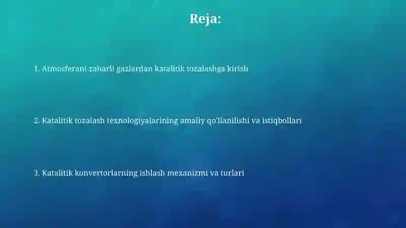 atmosfera xavosini zaharli gazlardan katalitik usul bilan tozalash 2