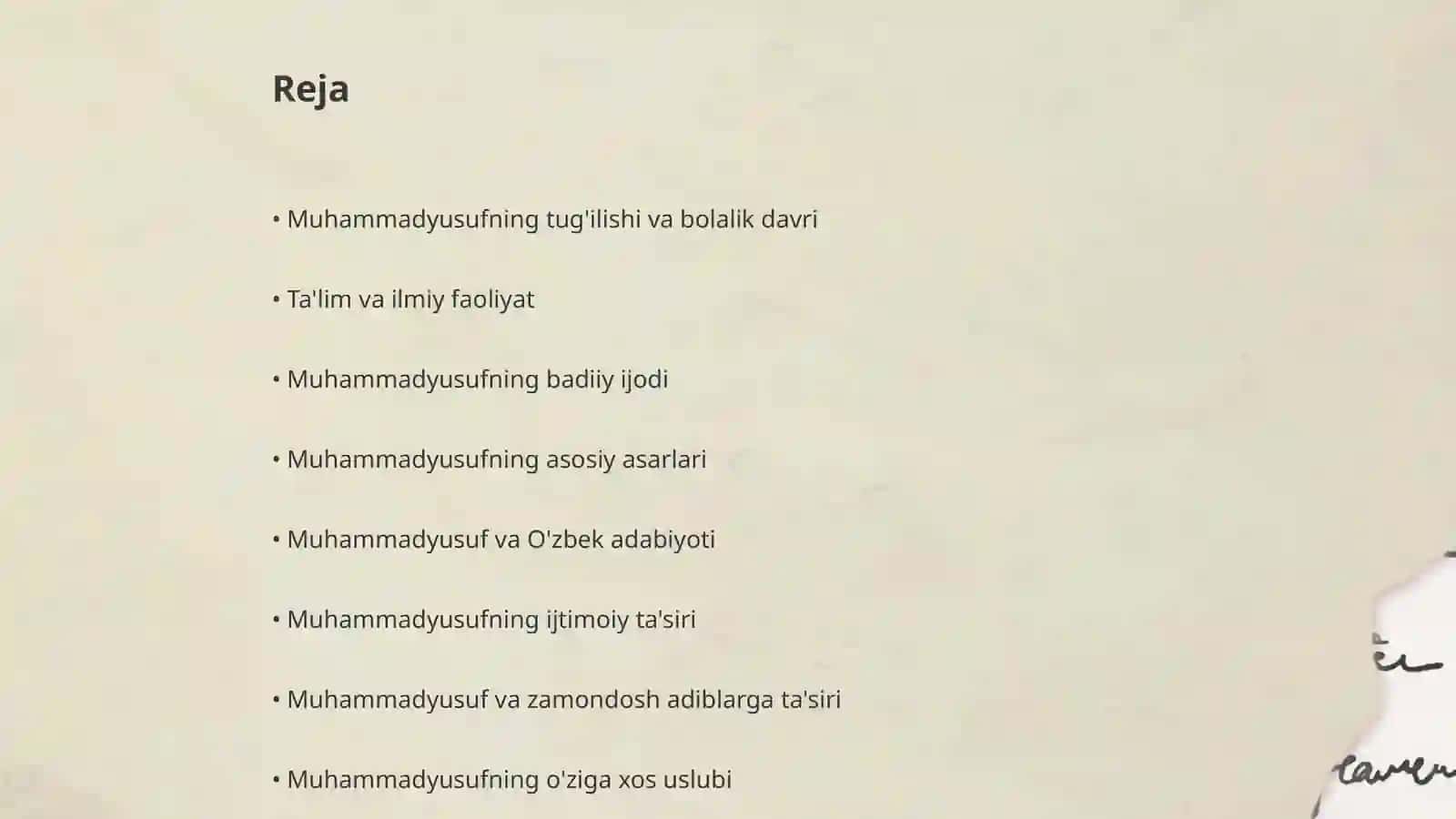 Muhammadyusuf hayoti va ijodi bo'yich 2