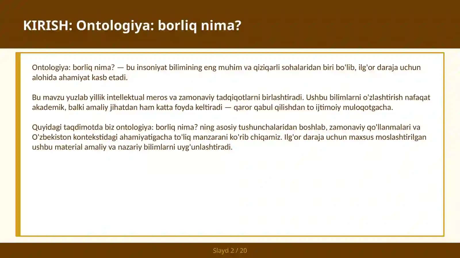 Ontologiya: Borliq Nima? 2