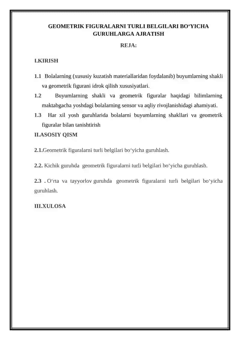 GEOMETRIK FIGURALARNI TURLI BELGILARI BO‘YICHA GURUHLARGA AJRATISH 2