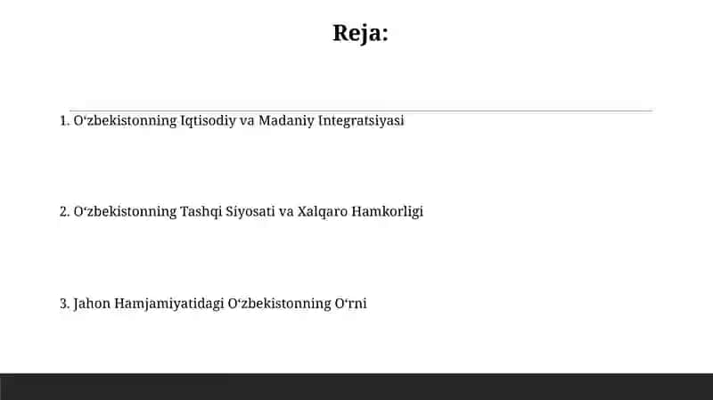O‘zbekistonning jahon hamjamiyatida tutgan o‘rni 2