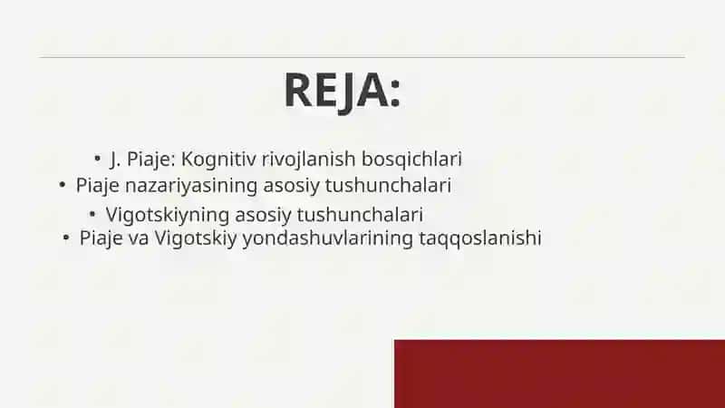 J.PIAJE VA L.S. VIGOTSKIY BO'YICHA. KOGNITIV NAZARIYALAR 2