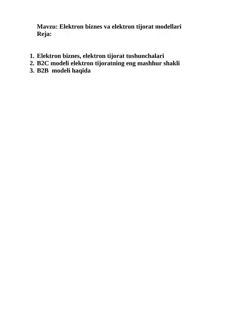 Elektron biznes va elektron tijorat modellari 2