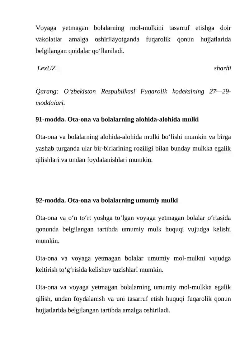 Ota-ona hamda voyaga yetmagan bolalarning mulkiy huquq va majburiyatlari 2