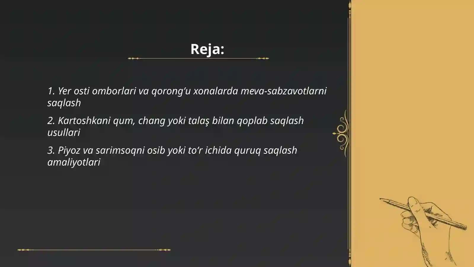 Meva sabzavot ekinlari mahsulotlarini saqlashning mahalliy usullari 2