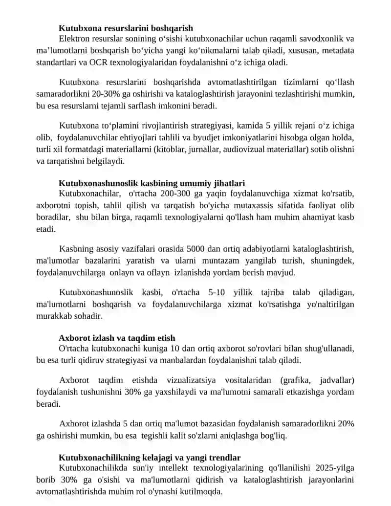 Kutubxonachilik kasbining umumiy va uziga xos tomonlari 2