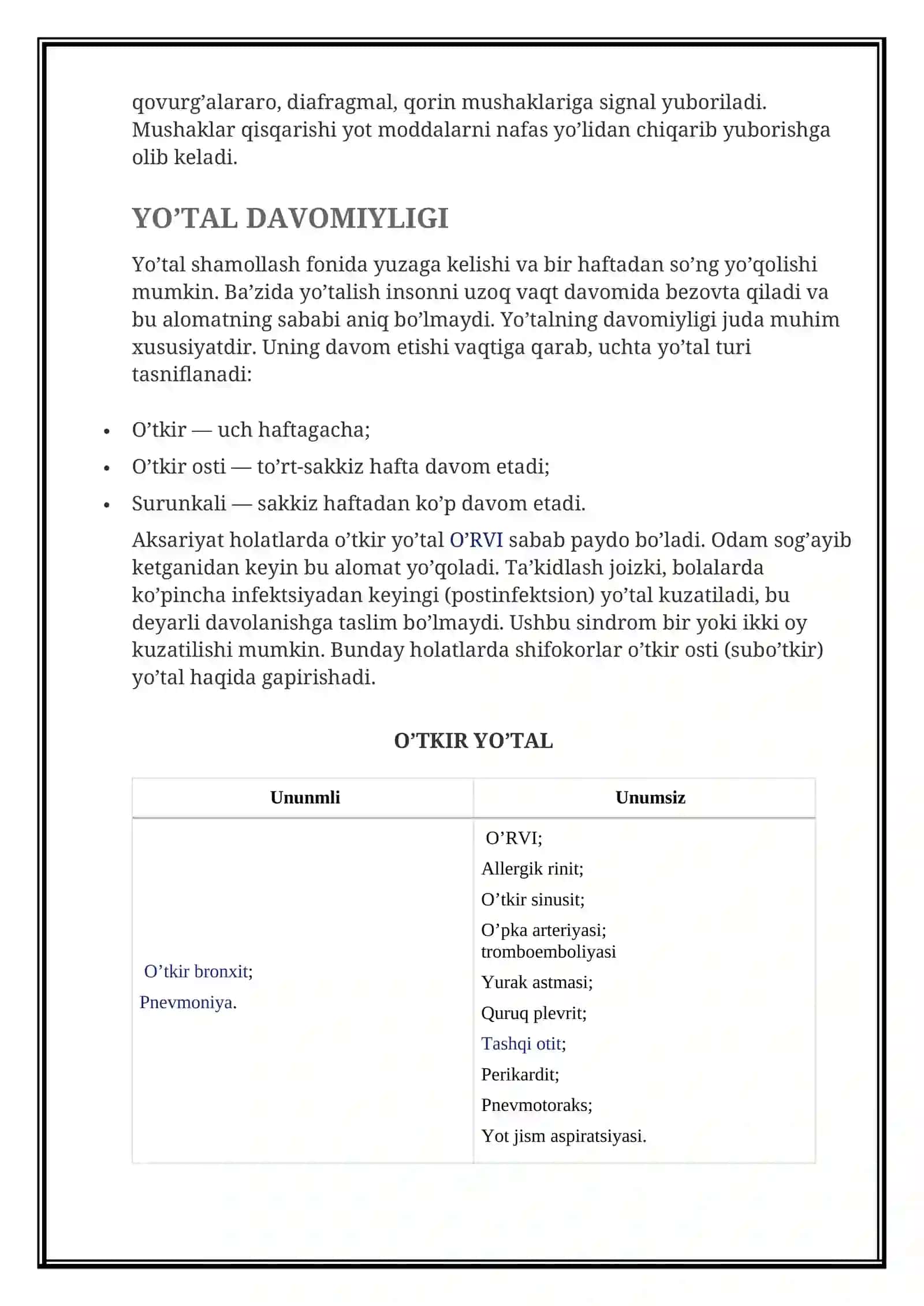 Yo'tal qo`zg`atuvchisi - Bolalarda va kattalarda. Yuzaga kelish sabablari, Yo'talga qarshi dorilar va xalq tabobati 2