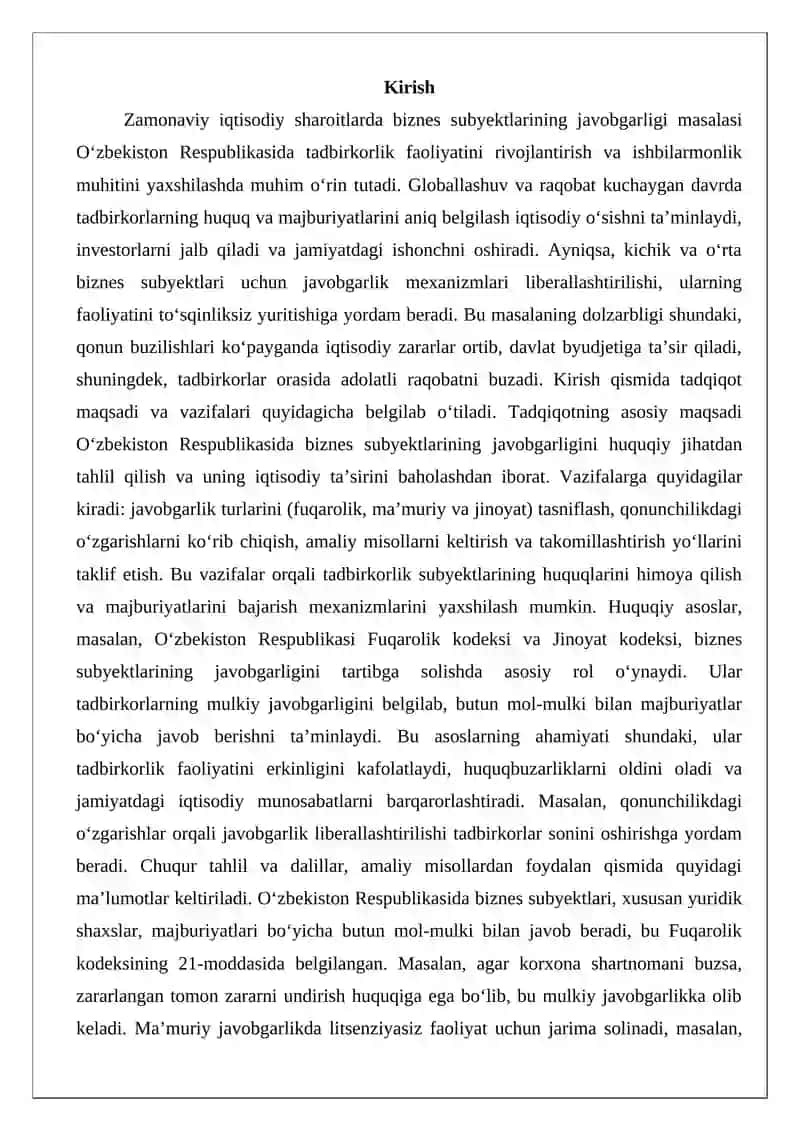 Biznes subyektlarining javobgarligi 2