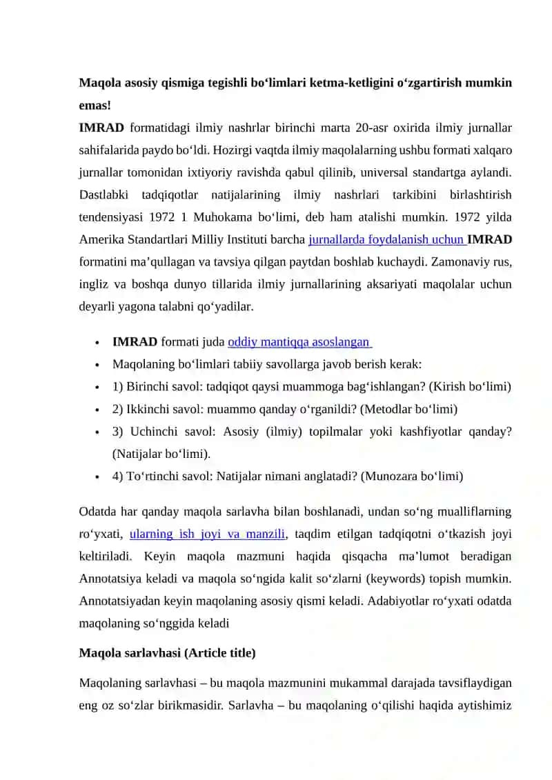 TEZIS VA MAQOLALAR (IMRAT) TAHLILINI O‘RGANISH 2