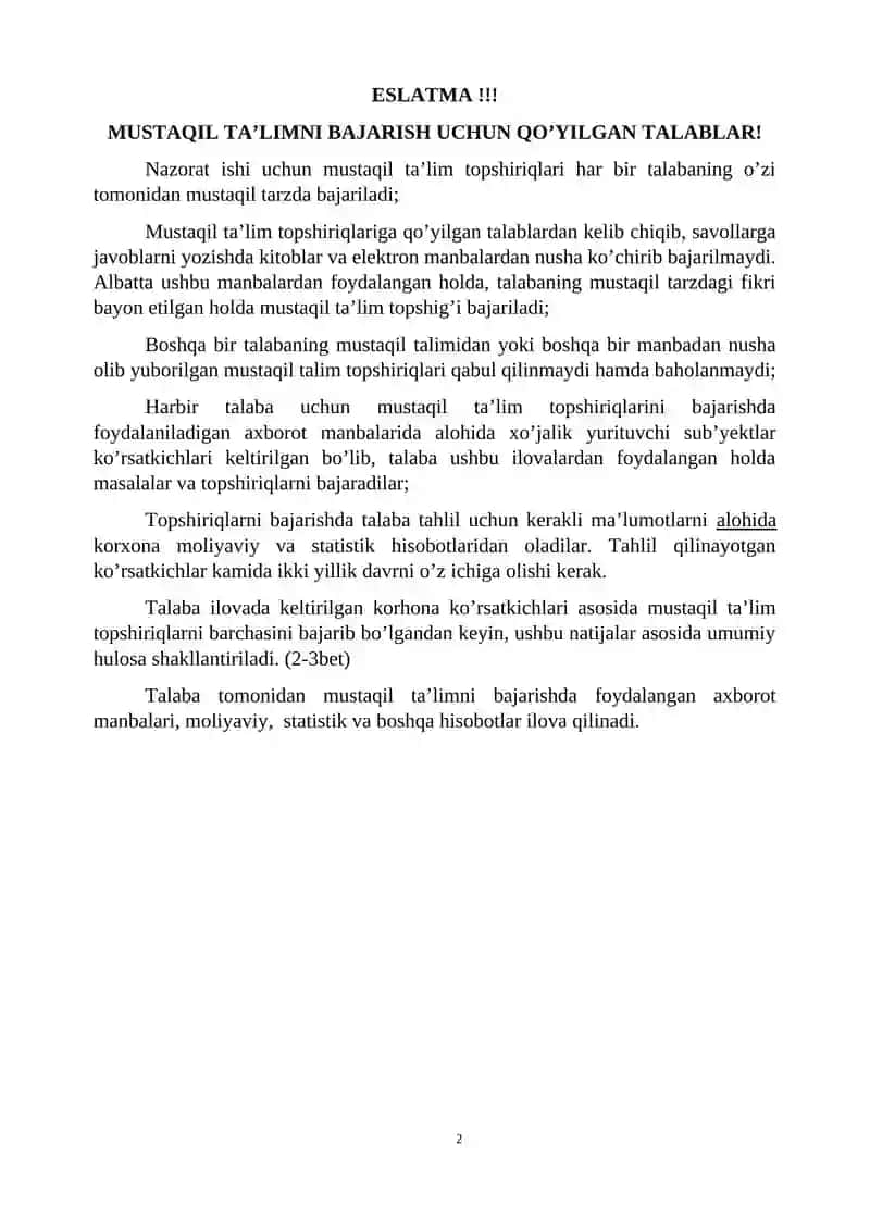 MUSTAQIL TA’LIM TOPSHIRIG’I 2