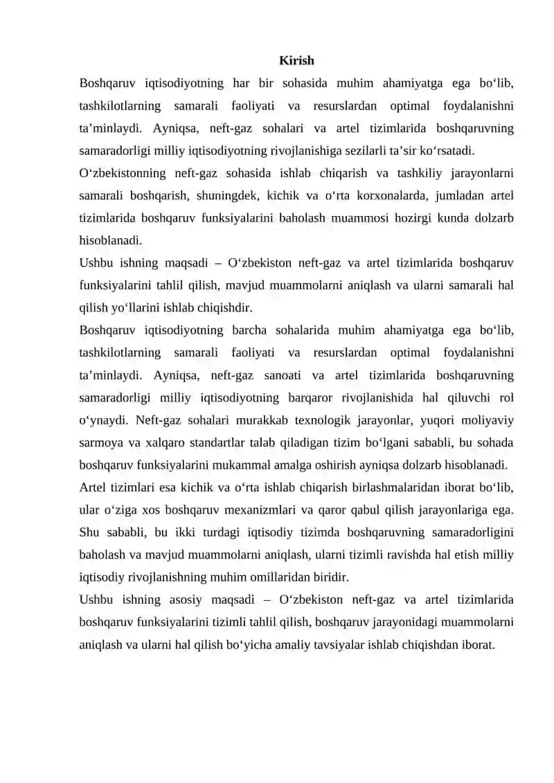 O‘zbek Neft-Gaz va Artel Misolida Boshqaruv Funksiyalarini Baholash va Muammoni Keng Tahlil Qilish 2
