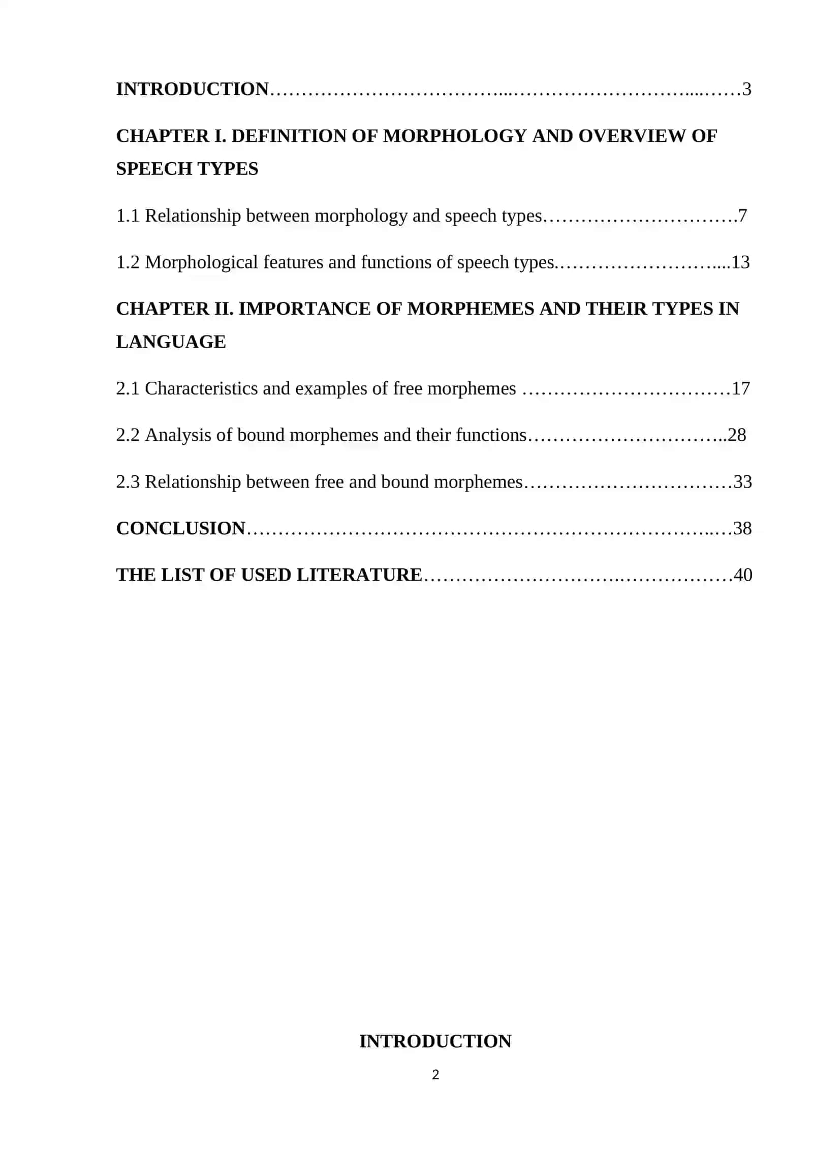 MORPHOLOGICAL STRUCTURE OF SPEECH TYPES AND CLASSES OF MORPHEMES 2