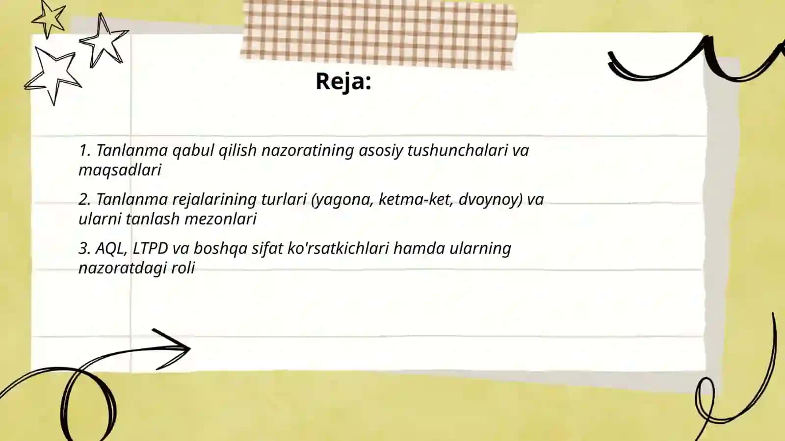 Tanlanma qabul qilish nazorati va o'lchashlarning sifati 2