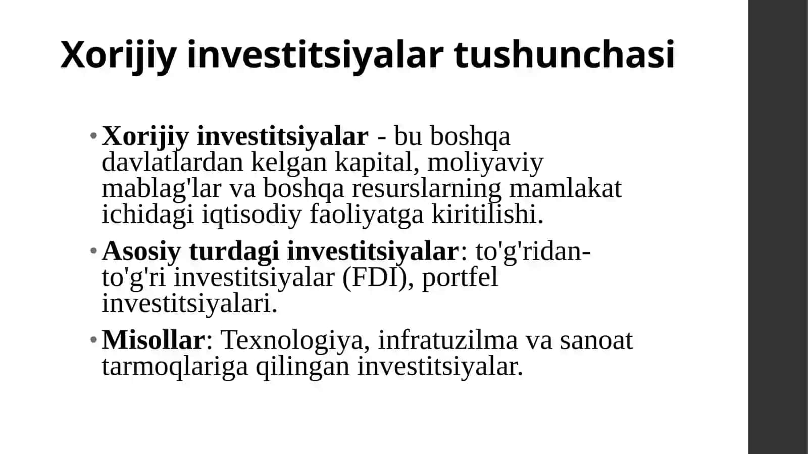 Xorijiy investitsiyalar haqida tushuncha va uning mohiyati 2