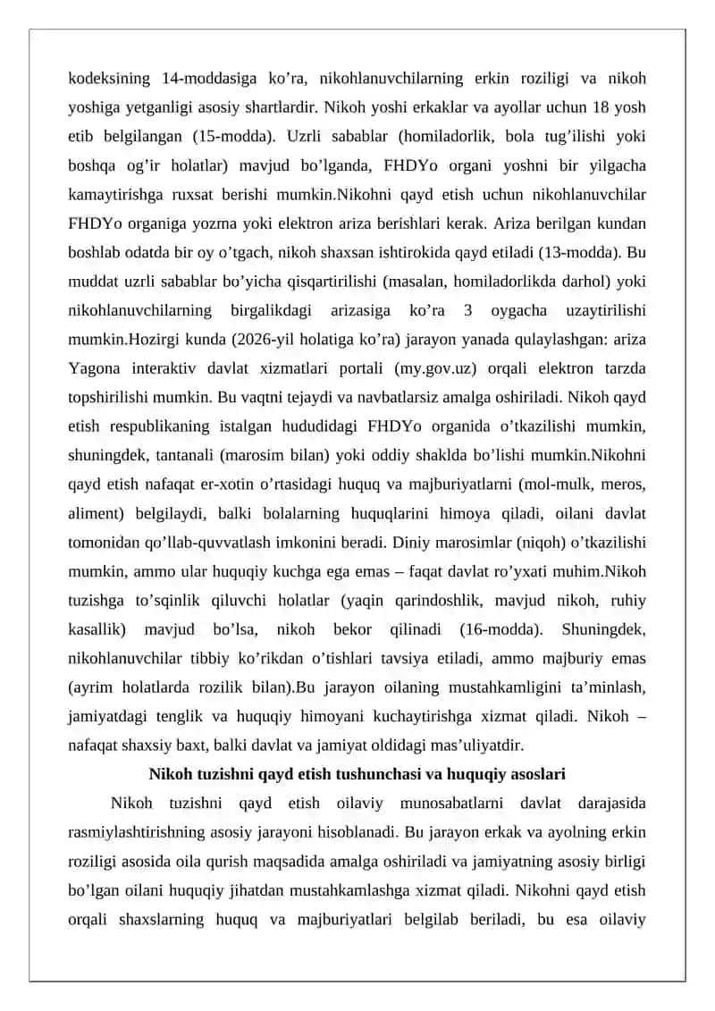 Nikoh tuzish va uni davlat ro’yxatidan o’tkazish 2
