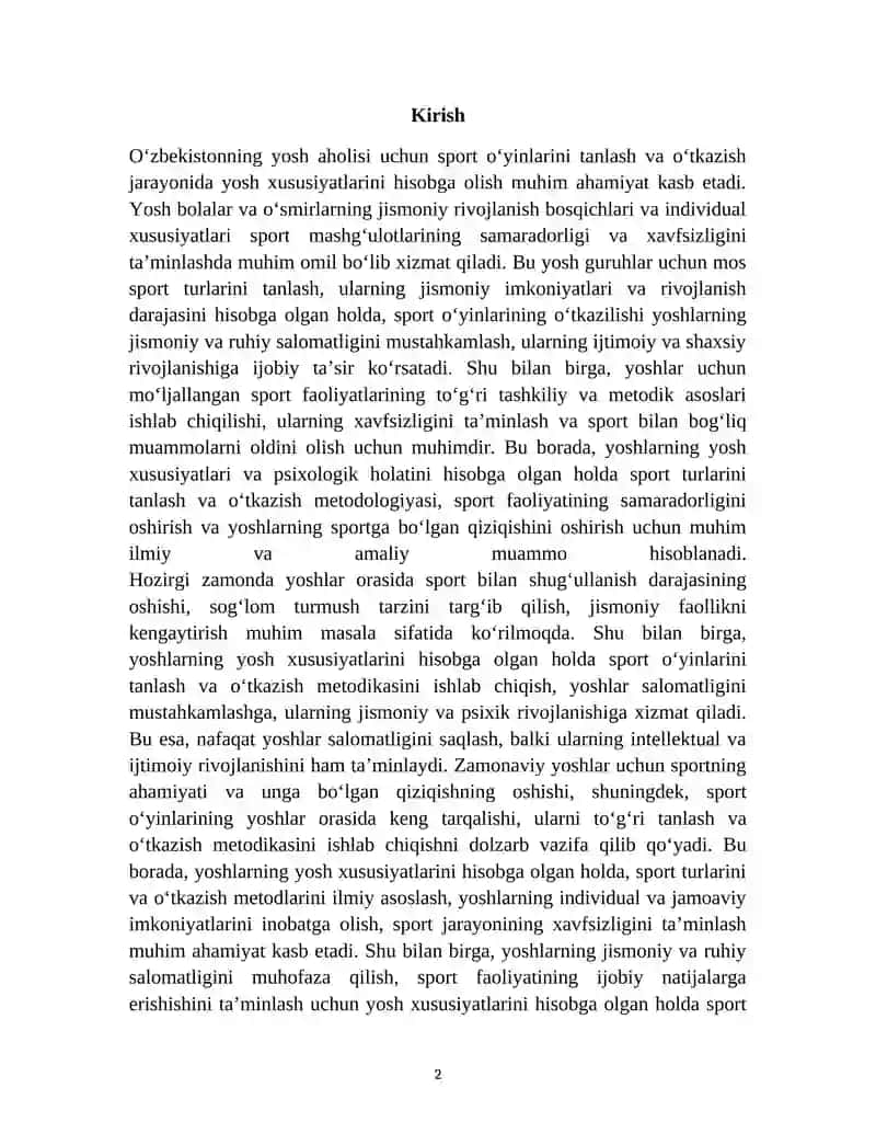 Yosh Xususiyatlarini Hisobga Olgan Holda Sport Oʻyinlari 2