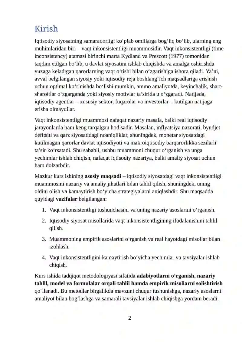 IQTISODIY SIYOSATNING VAQT INKONSISTENTLIGI MUAMMOSI 2
