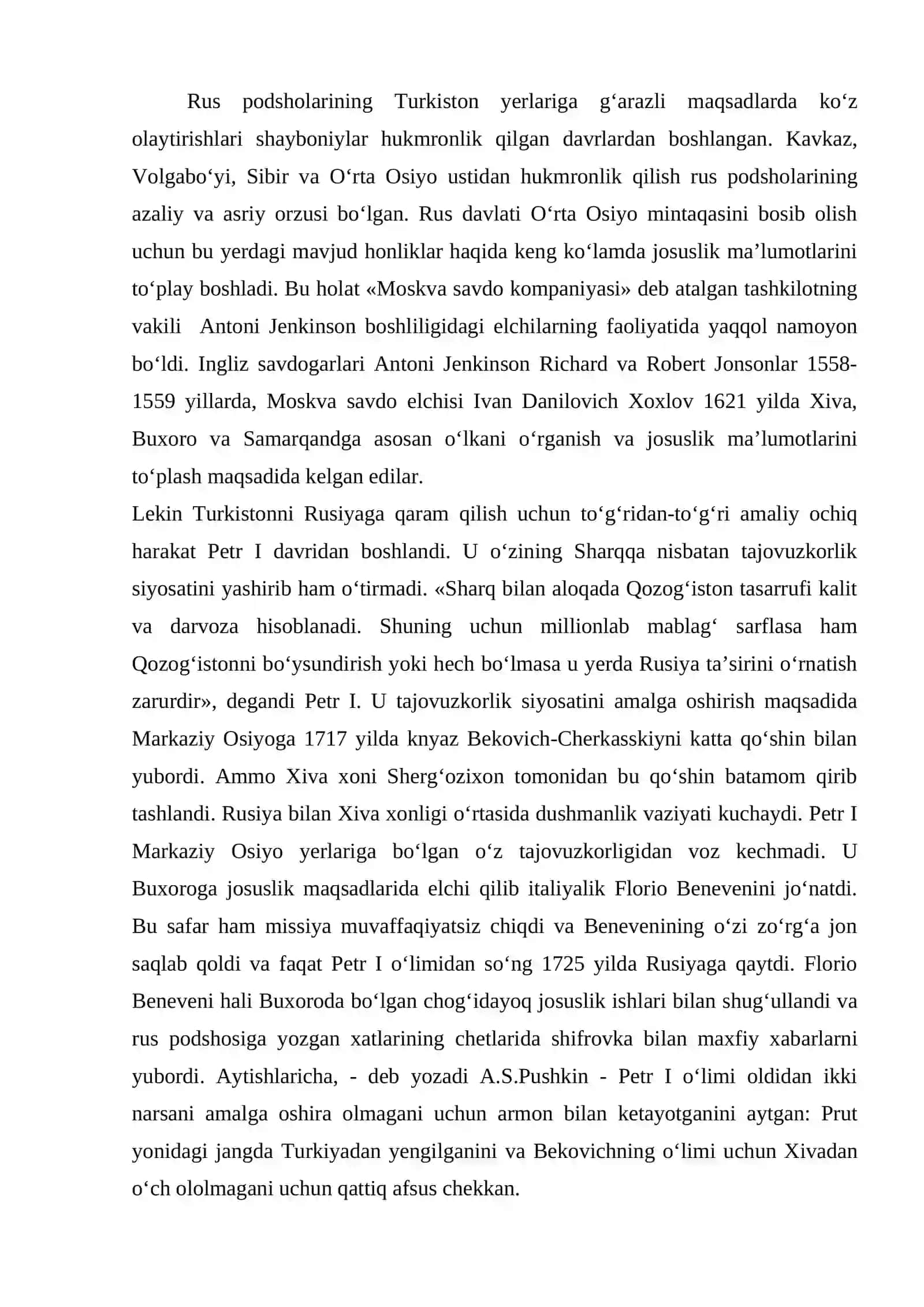O‘rta Osiyo xonliklarining chor Rossiyasi tomonidan bosib olinishi va mustamlakachilarga qarshi xalq harakatlari 2