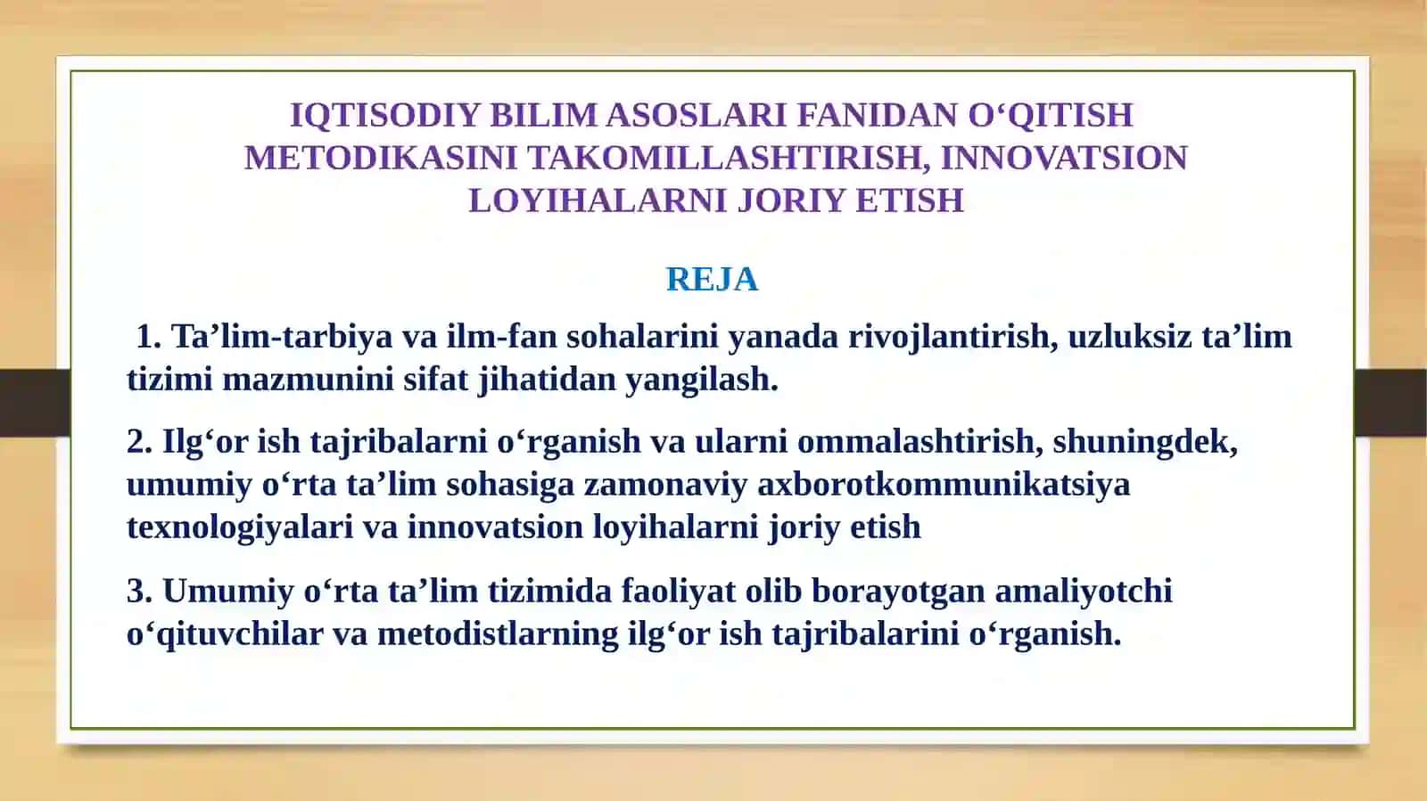 “OʻQITISHNING ZAMONAVIY TEXNOLOGIYALARI” MODULI 2
