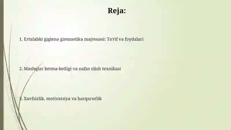 Ertalabki gigiyenik gimnastika majmuasini oʻzlashtirish 2