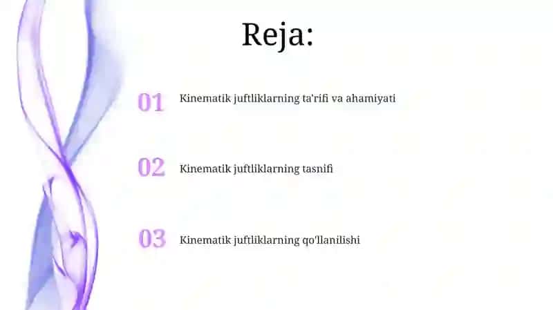 Kinematik juftlar va ularning klassifikatsiyasi 2