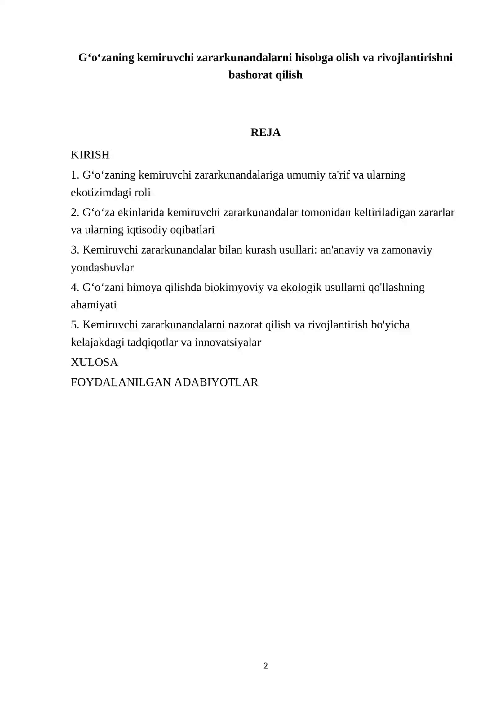 Gʻoʻzaning kemiruvchi zararkunandalarni hisobga olish va rivojlantirishni bashorat qilish 2