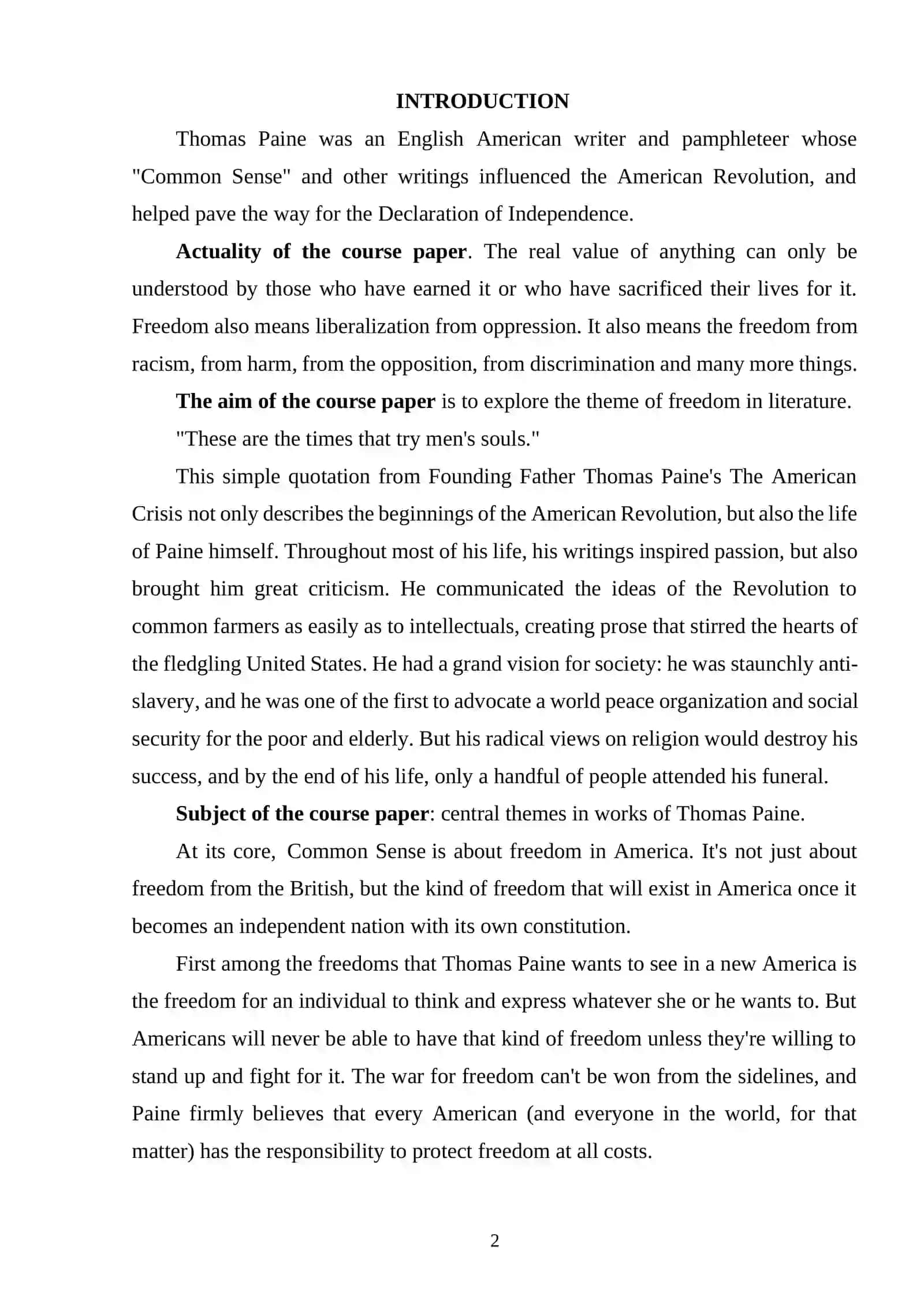 THEME OF FREEDOM IN WORKS OF THOMAS PAINE 2