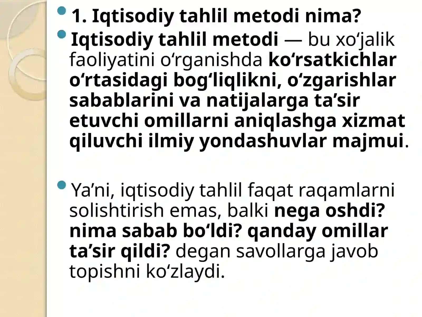 IQTISODIY TAHLIL METODI VA UNDA QO‘LLANILADIGAN USULLAR 2