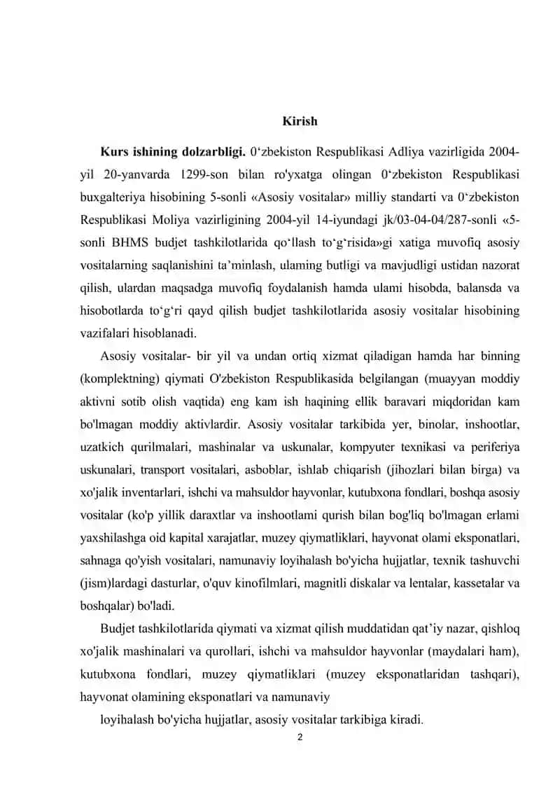 BYUDJET TASHKILOTLARIDA ASOSIY VOSITALAR HISOBINI TASHKIL ETISH TARTIBI VA UNING MAQSADI VA VAZIFALARI 2