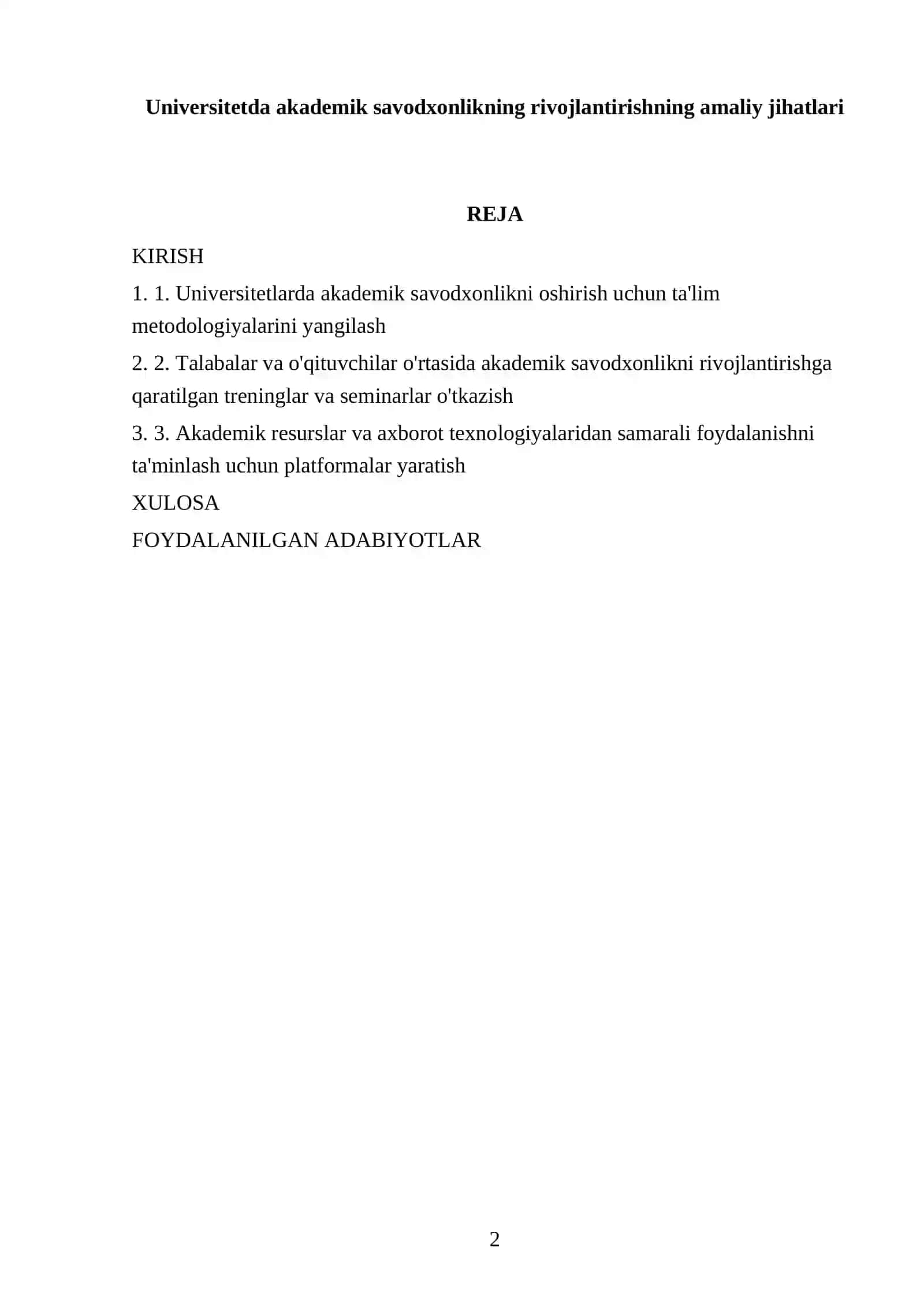 Universitetda akademik savodxonlikning rivojlantirishning amaliy jihatlari 2025-2026 o'quv yili 2