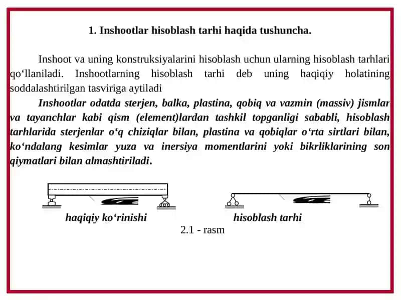 INSHООТLАR HISОBIY SХЕMАLАRINING ТURLАRI (KОNSТRUKSIYALАR) 2