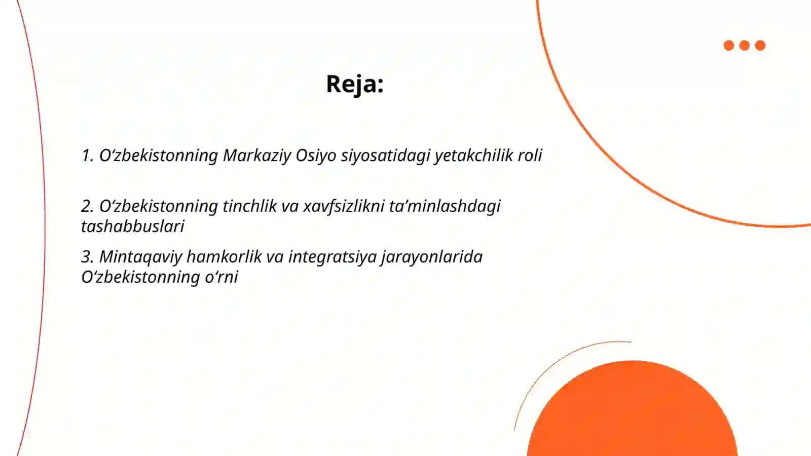 Oʻzbekistonning Markaziy Osiyoda tinchlik va barqarorlikni taʼminlashdagi oʻrni 2