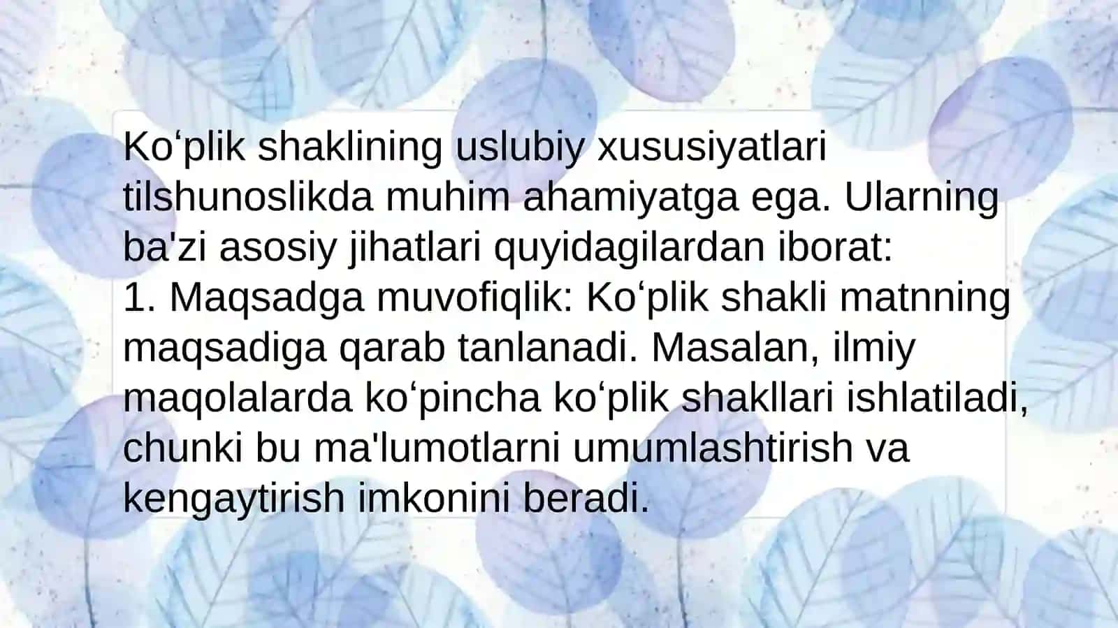 Koʻplik shaklining uslubiy xususiyatlari 2