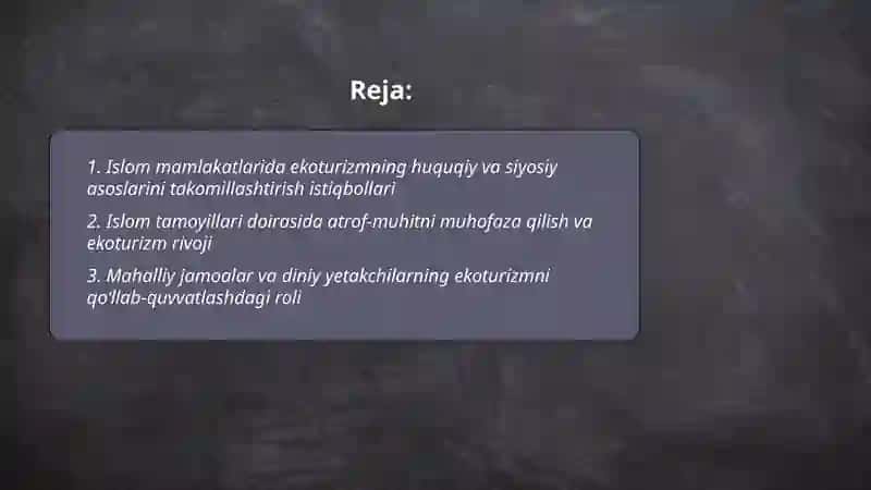 Islom mamlakatlarida ekoturizmni rivojlantirish istiqbollari 2