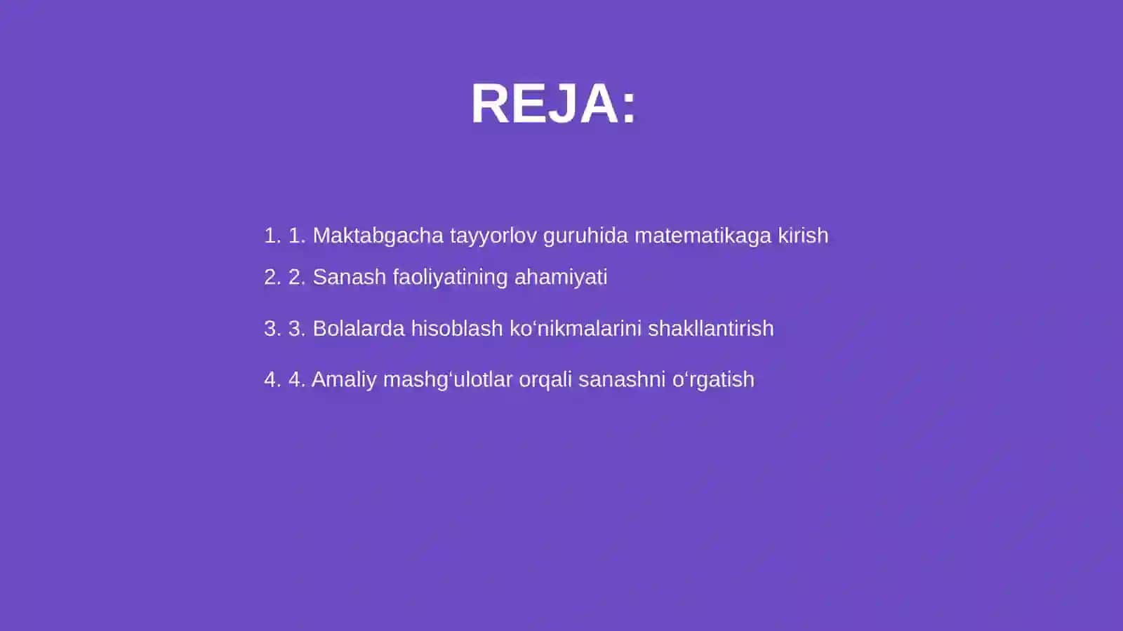 Maktabgacha tayyorlov guruhida sanash va hisoblashga oʻrgatish 2