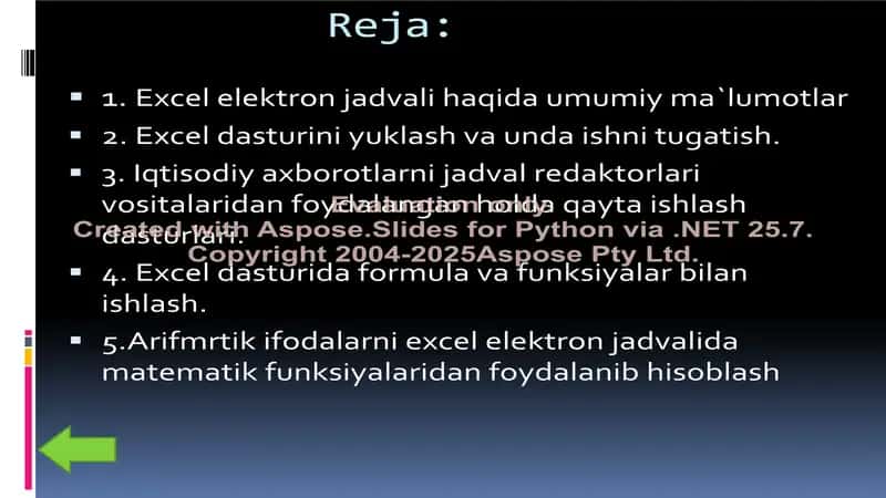 Iqtisodiy axborotlarni jadval redaktori vositalaridan foydalangan holda qayta ishlash dasturlari 2