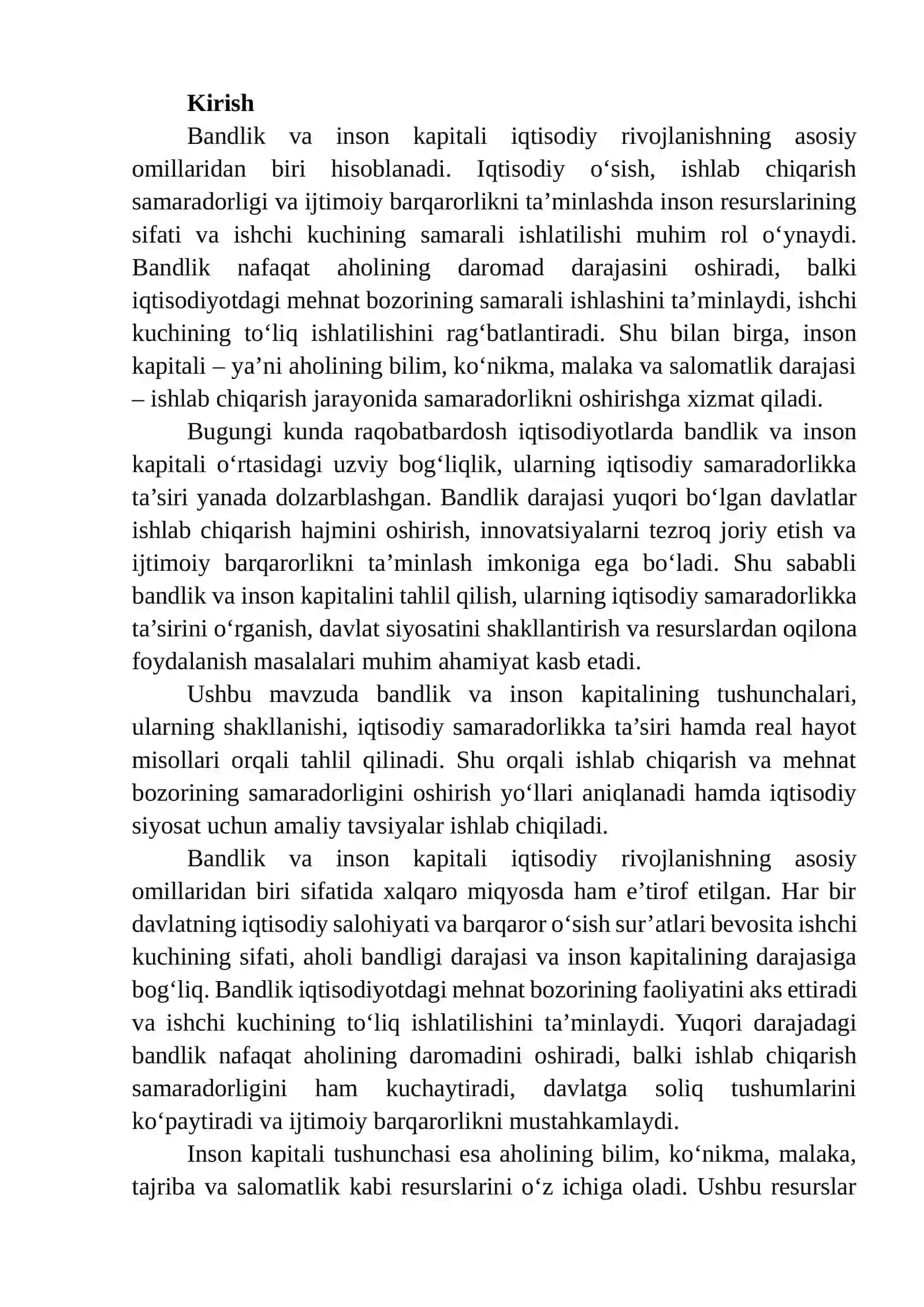 Bandlik darajasi va ishsizlik iqtisodiy farovonlikka taʼsir qiluvchi muhim ko'rsatkichlari 2