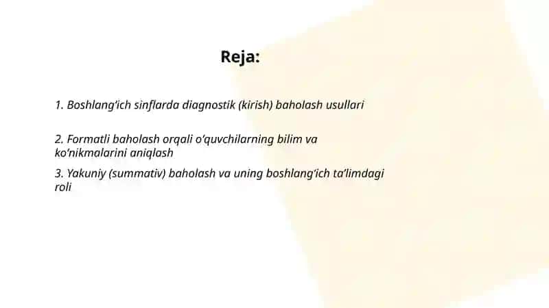 Boshlangʻich taʼlimda oʻquvchilarning bilim koʻnikma va malakalarni tashxis etish 2