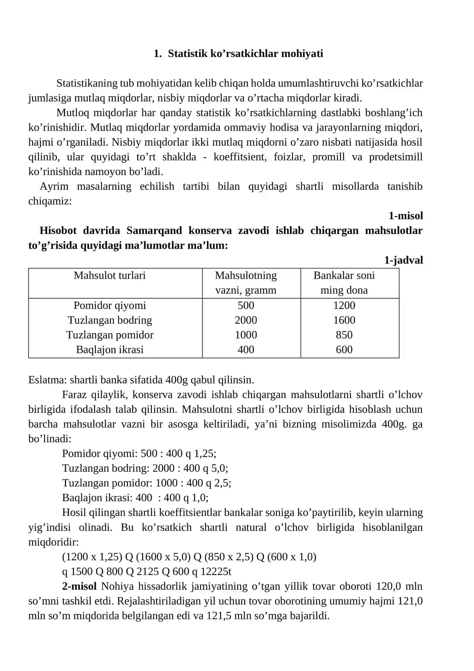 Statistik ko’rsatkichlar mohiyati va ahamiyati 2