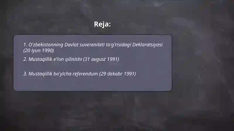 Mustaqil o'zbekiston respublikasining tashkil topishi va uning tarixiy ahamyati 2