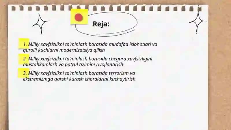Milliy xavfsizlikni taminlash borasida amalga oshirilayotgan ishlar 2