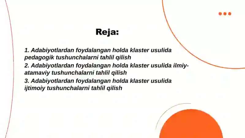 Adabiyotlardan foydalangan holda klaster usulida tushunchalarni tahlil qilish 2